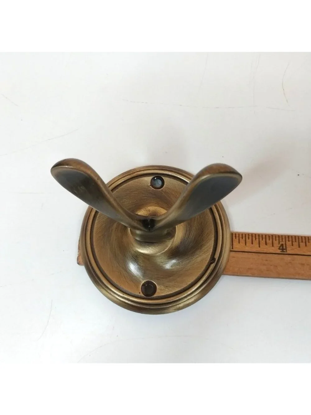 Vintage Satin Brass Wall Towel Hook Dual Prong Design 4 Inches Tall